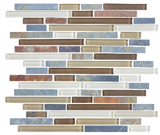 Anatolia - Bliss Amber Tea Glass Slate Linear Blend Mosaic Tile