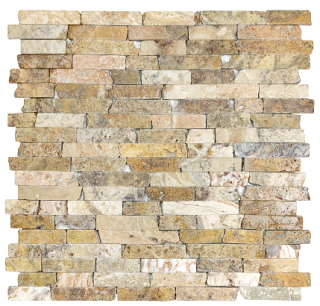 5/8" Scabos Tumbled Random Strip Travertine Mosaic Tile