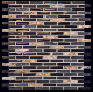 Milstone - 0.4"x1.65" Black Naomi Mosaic  (10.25"x11.4" Sheet)