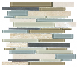 Anatolia - Bliss Sea Coast Glass-Stone-Stainless Linear Strip Mosaic Tile