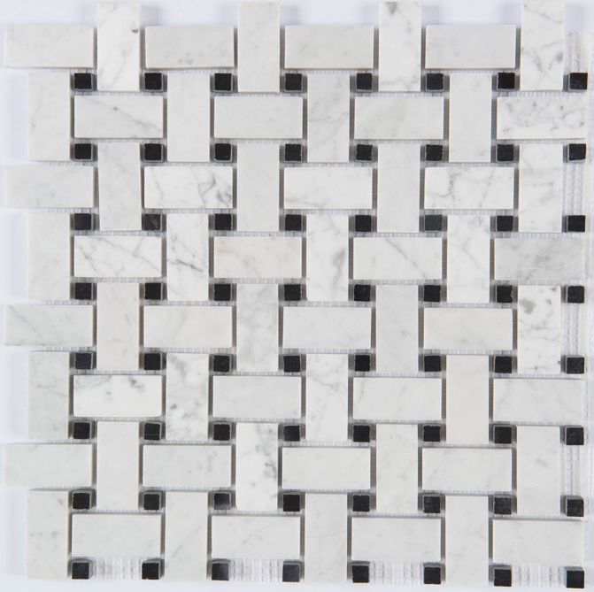 Milstone - 1"x2" Bianco Carrara w/ Black Insert Polished Mosaic (12"x12" Sheet)