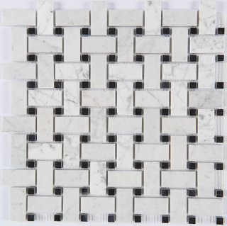 Milstone - 1"x2" Bianco Carrara w/ Black Insert Polished Mosaic (12"x12" Sheet)