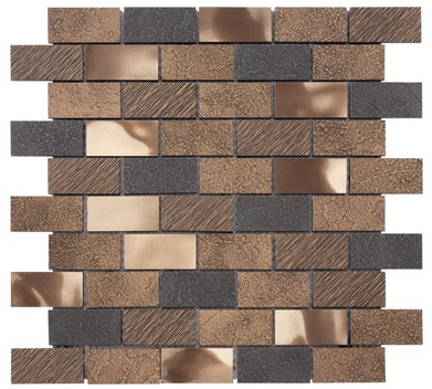 Questech - 1"x2" Cast Metal Antique Bronze Twill Brick Mosaic (2 sheets per pack)