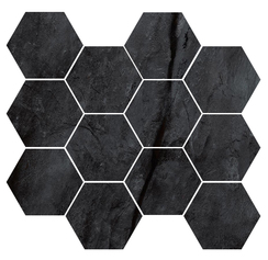 Castelvetro - 4" Renova Black Hexagon Mosaic (15"x16" sheet)