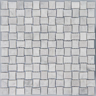 Arvex - Acque Forti Silver Foil & Carrara Marble Mosaic Tile (11.8"x11.8" sheet)