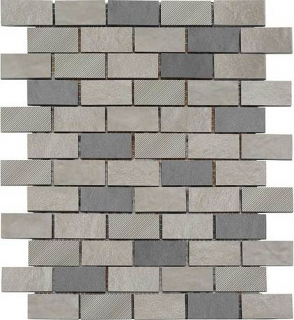 American Olean - Refined Metals Stainless & Gunmetal Blend 2x1 Brick Joint Mosaic (10-5/8"x12-11/16" Sheet)