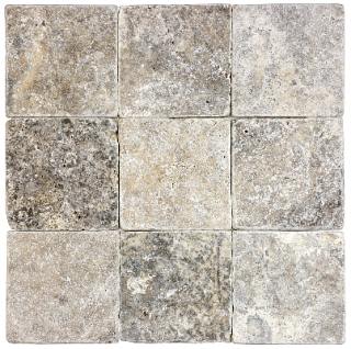 4"x4" Silver Ash Tumbled Travertine Tile