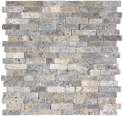 Silver Ash Tumbled Travertine Random Strip Mosaic Til