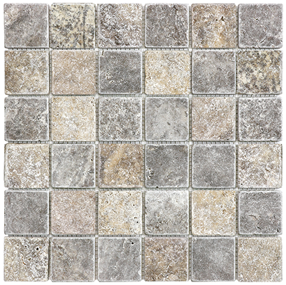 2"x2" Silver Ash Tumbled Travertine Mosaic Tile