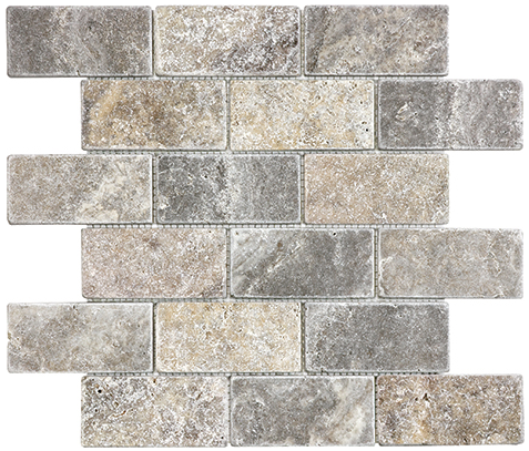 2"x4" Silver Ash Tumbled Travertine Mosaic Tile