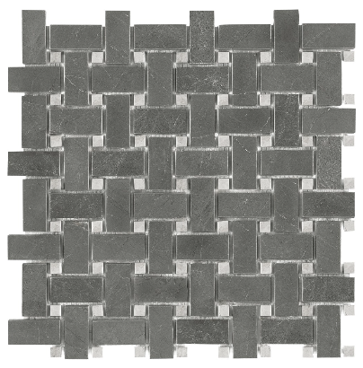 Stark Carbon Polished Marble Basketweave Mosaic Tile