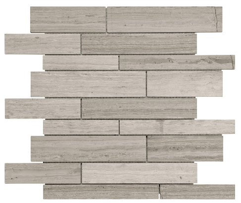 Strada Mist Polished Limestone Random Strip Mosaic Tile