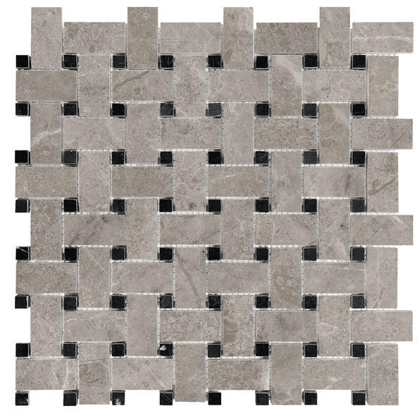 Ritz Gray Polished Marble Basketweave Mosaic Tile