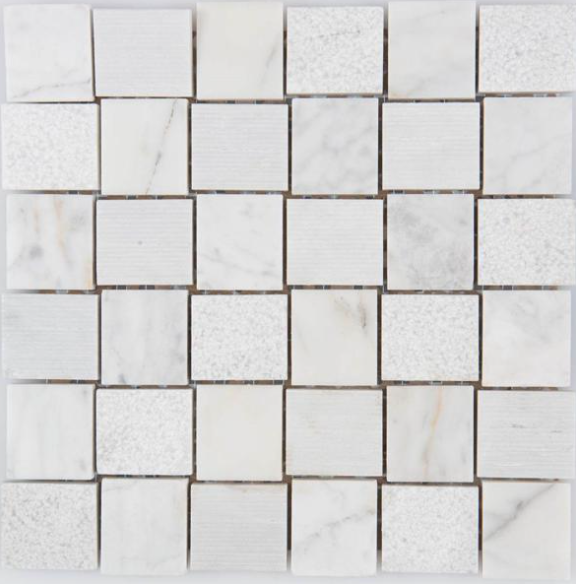 Arvex - 2"x2" Acque Forti Bianco Carrara Engraved Mosaic Tile