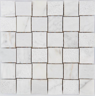 Arvex - 2"x2" Acque Forti Bianco Carrara Engraved Mosaic Tile