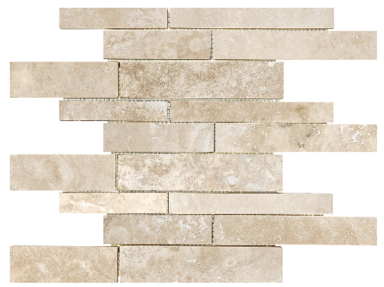 Ivory Travertine Random Strip Filled & Honed Mosaic Tile