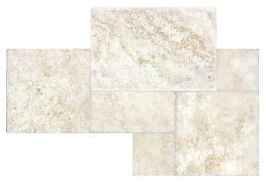 Ivory Travertine Cobble Stone Chiseled & Brushed Tile Pattern Set