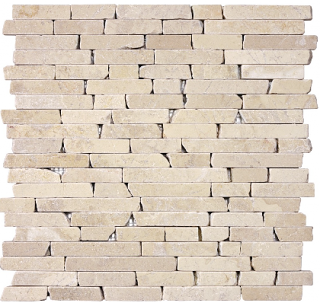 Berkshire Crema Tumbled Random Strip Marble Mosaic Tile (12"x12" Sheet)