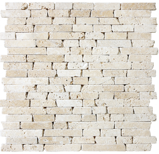 5/8" Tumbled Ivory Travertine Random Strip Mosaic Tile