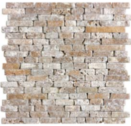 5/8" Noce Tumbled Travertine Random Strip Mosaic Tile