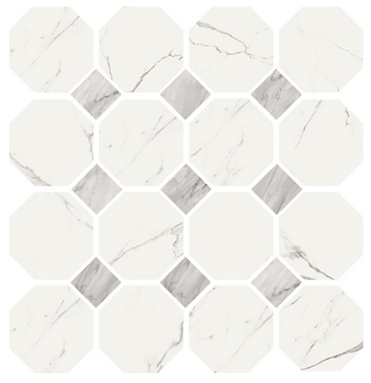 Vallelunga - Statuario 3" Ottagona Octagon Honed (Lapped Finish) Porcelain Mosaic Tile (11.8"x11.8" Sheet)