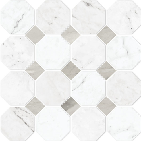 Vallelunga - Carrara 3" Octtagona Octagon Porcelain Mosaic Tile (Lapped Finish - 11.8"x11.8" Sheet)