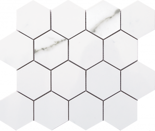 Happy Floors - Statuario Glossy Large Hexagon Mosaic Tile (11"x13" Sheet)