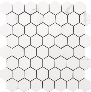Happy Floors - Statuario Glossy Small Hexagon Mosaic Tile (10-1/2"x11" Sheet)