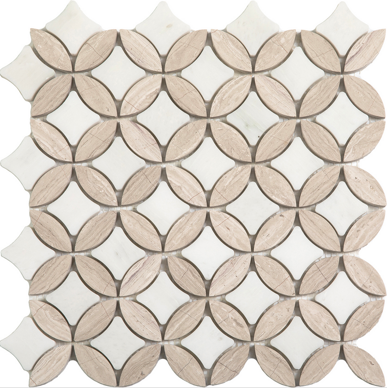Project Deco Paper White & Wooden White Superellipse Natural Stone Mosaic Tile (12"x12" Sheet)