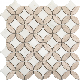 Project Deco Paper White & Wooden White Superellipse Natural Stone Mosaic Tile (12"x12" Sheet)