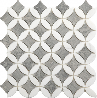Project Deco Wooden Silver & Paper White Superellipse Natural Stone Mosaic Tile (12"x12" Sheet)