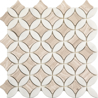 Project Deco Wooden White & Paper White Superellipse Natural Stone Mosaic Tile (12"x12" Sheet)