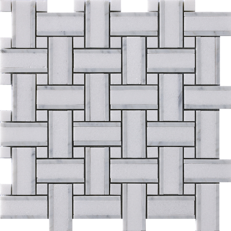 Project Deco Thassos & Carrara (Light Blend) Basketweave Natural Stone Mosaic (12"x12" Sheet)