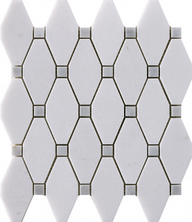 Project Deco Thassos & Carrara Dot Elongated Hexagon Natural Stone Mosaic Tile (11.2"x10.3" Sheet)