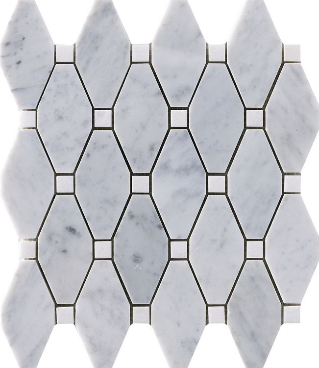 Project Deco Carrara & Thassos Dot Elongated Hexagon Natural Stone Mosaic Tile (11.2"x10.3" Sheet)