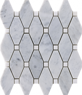 Project Deco Carrara & Thassos Dot Elongated Hexagon Natural Stone Mosaic Tile (11.2"x10.3" Sheet)