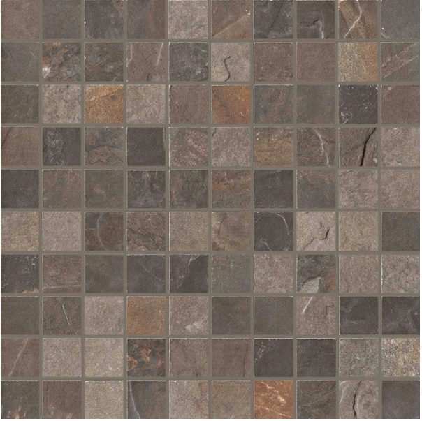 Unicom Starker - 1-1/4"x1-1/4" Natural Slate Multicolor Porcelain Mosaic Tile (12"x12" Sheet)