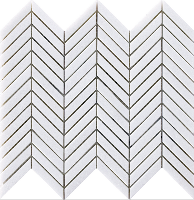 Project Deco Thassos Chevron Natural Stone Mosaic Tile (12.5"x12.2" Sheet)