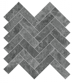 1.25"x4" GEMMA MYSTIQUE Herringbone Brushed Marble Mosaic Tile