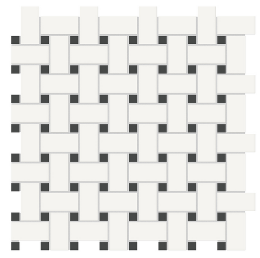 Anatolia - Soho Mixed Blends Basketweave Canvas White w/ Retro Black Dot Glazed Porcelain Mosaic Tile (Matte Finish)