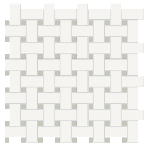 Anatolia - Soho Mixed Blends Basketweave Canvas White w/ Soft Sage Dot Glazed Porcelain Mosaic Tile (Matte Finish)