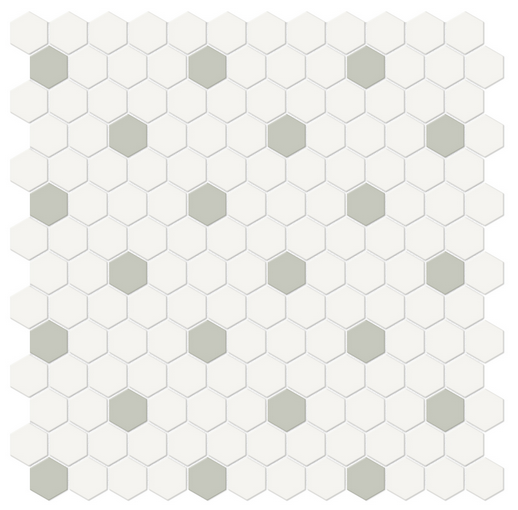 Anatolia - Soho Mixed Blends 1" Hexagon Canvas White w/ Soft Sage Insert Glazed Porcelain Mosaic Tile (Matte Finish)