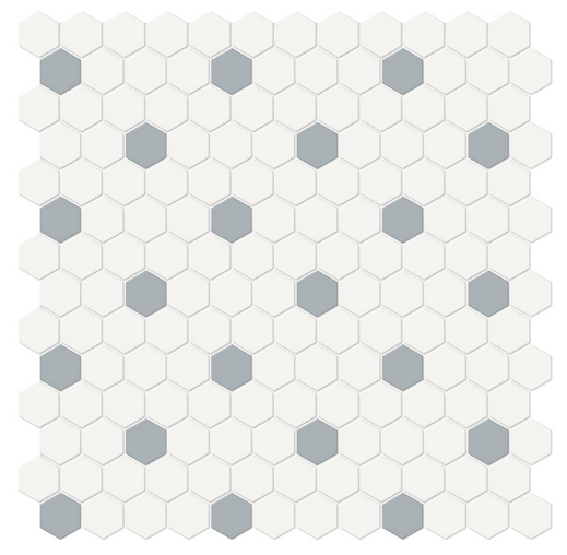 Anatolia - Soho Mixed Blends 1" Hexagon Canvas White w/ Cloud Blue Insert Glazed Porcelain Mosaic Tile (Matte Finish)