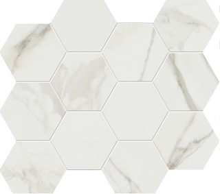 Unicom Starker - 4" Muse CALACATTA GOLD Polished Porcelain Hexagon Mosaic Tile (12"x13" Sheet)