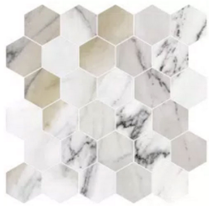 MileStone - 2" Jem CRESCENDO BLUE Polished Porcelain Hexagon Mosaic Tile (10 Pc. Pack - 12"X12" Sheets)