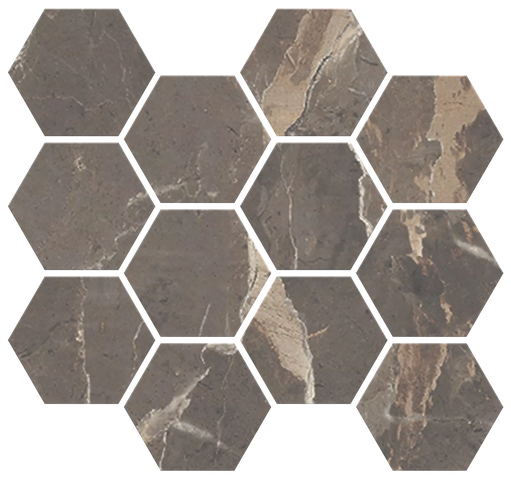 Milestone - 3" Absolute BROWN Hexagon Mosaic Tile (10 Pc. Pack - Matte Finish - 9"x11" Sheet)