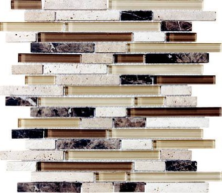 Anatolia - Bliss Cappucinno Glass Stone Linear Blend Mosaic Tile