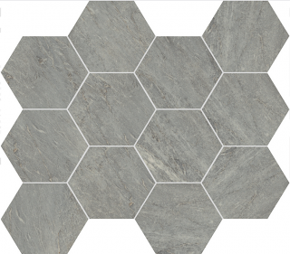 Unicom Starker - Marmorea BARDIGLIO Porcelain Hexagon Mosaic Tile (Satin Finish - 12"x13" Sheet)