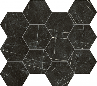 Unicom Starker - Marmorea NERO MARQUINA Porcelain Hexagon Mosaic Tile (Satin Finish - 12"x13" Sheet)