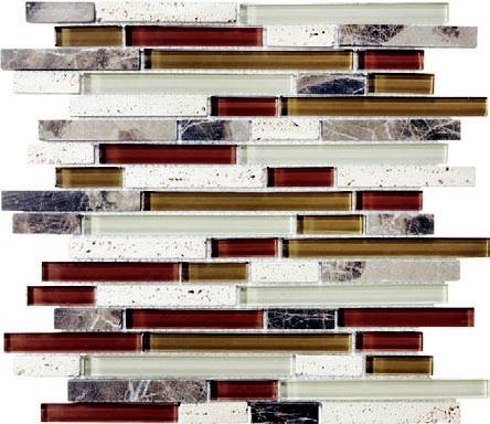 Anatolia - Bliss Cabernet Glass Stone Linear Blend Mosaic Tile